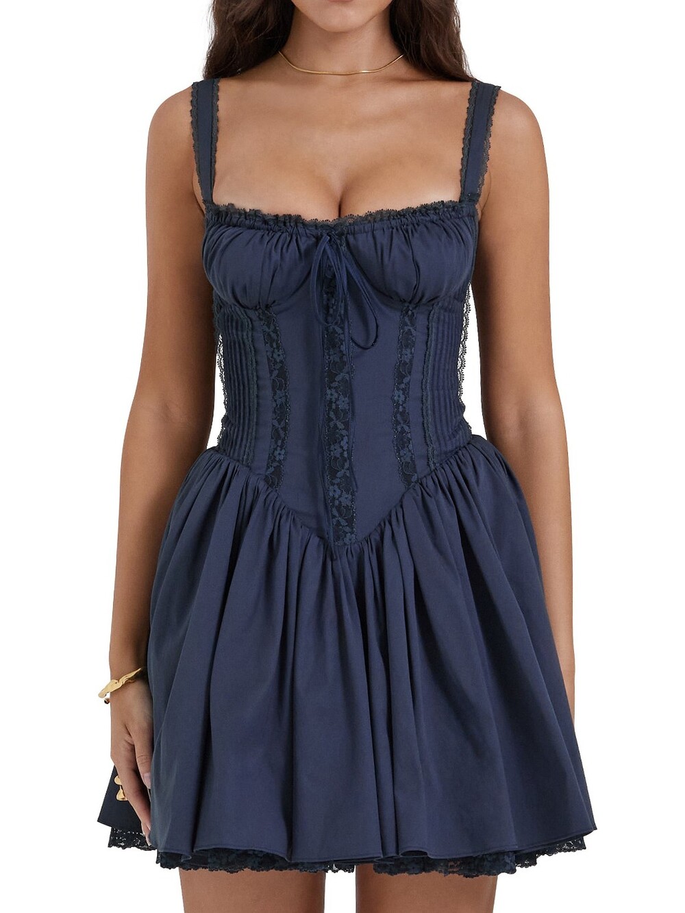 Pintuck Lace Trim Babydoll Dress